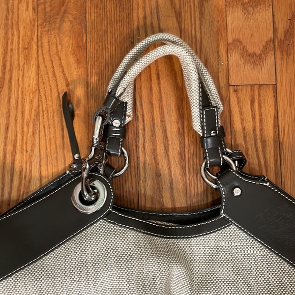 Francesco Biasia Beige Canvas Brown Leather Trim Shoulder Bag Tote Bag - Picture 7 of 14